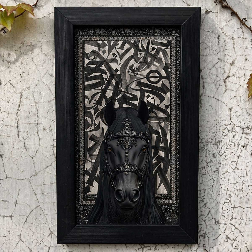 Midnight Stallion Arabic Wall Frame #0026