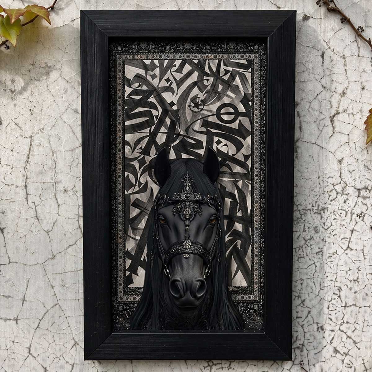 Midnight Stallion Arabic Wall Frame #0026