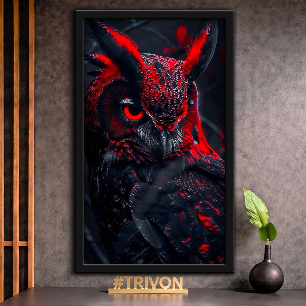 Crimson Shadow Owl Wall Frame #0036