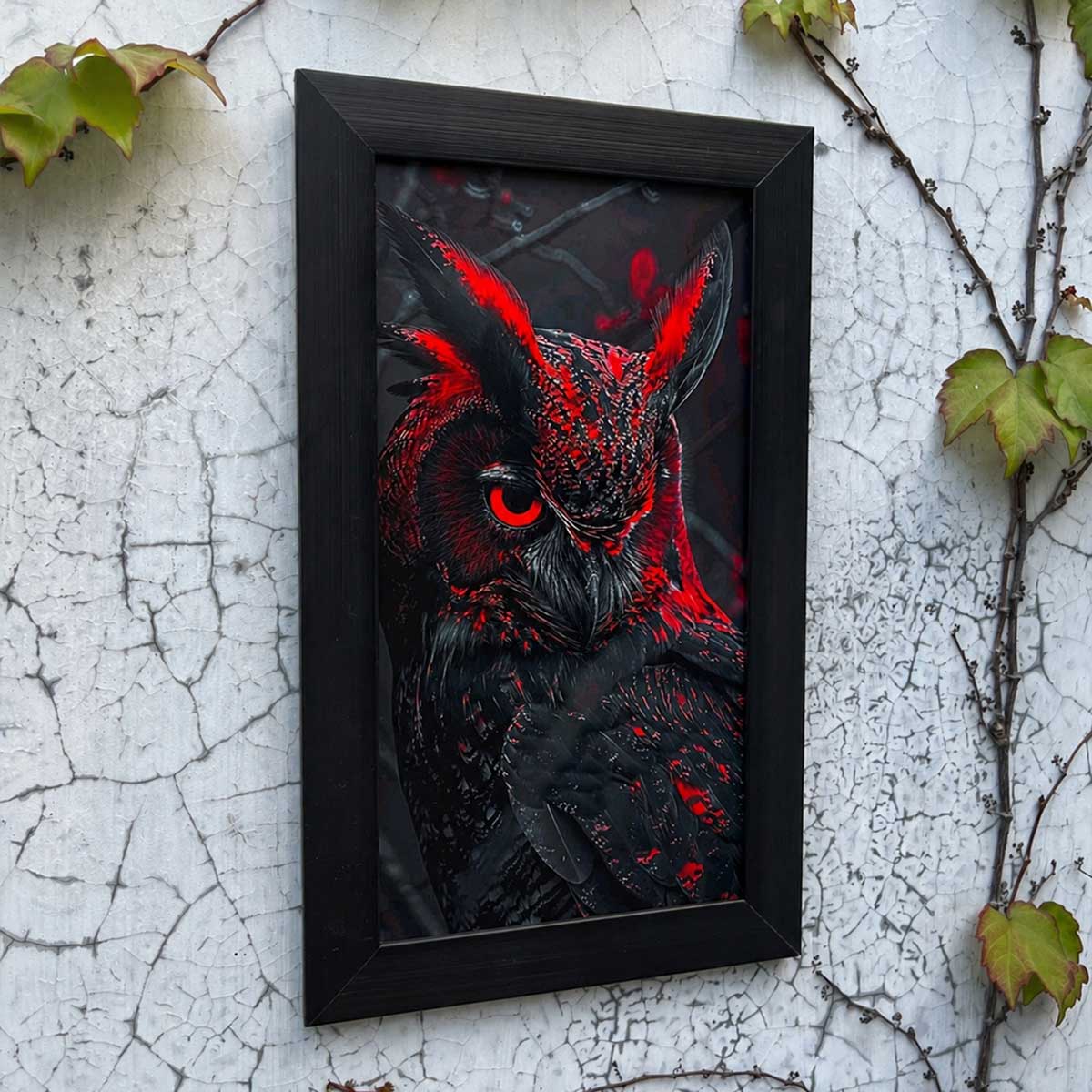 Crimson Shadow Owl Wall Frame #0036