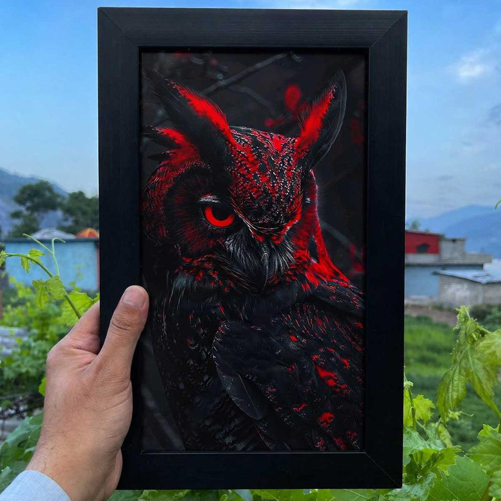 Crimson Shadow Owl Wall Frame #0036