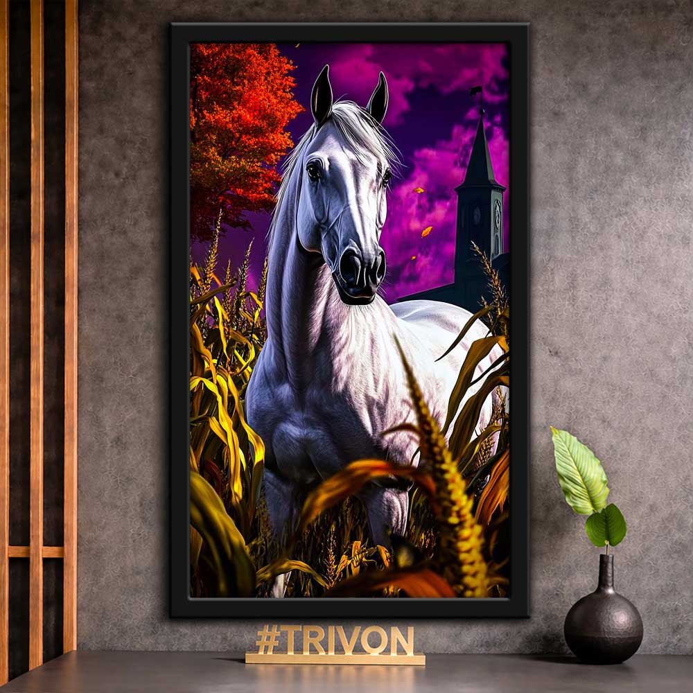 Moonlit Majesty White Horse Wall Frame #0037