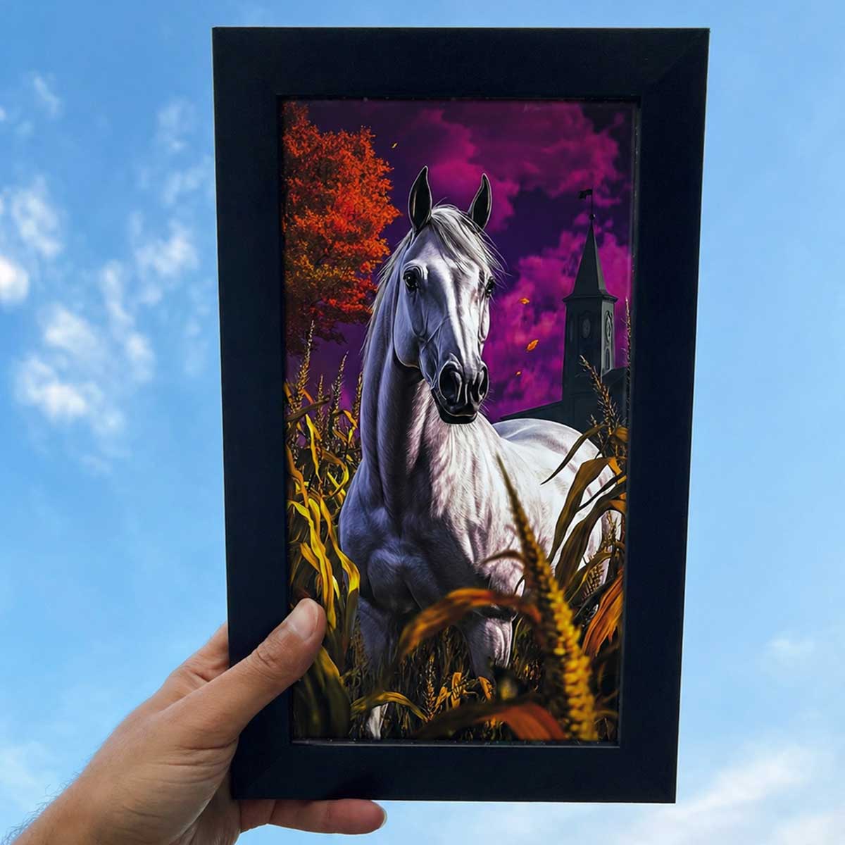 Moonlit Majesty White Horse Wall Frame #0037