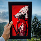 Lone Samurai & Spirit Wolf Wall Frame#0065