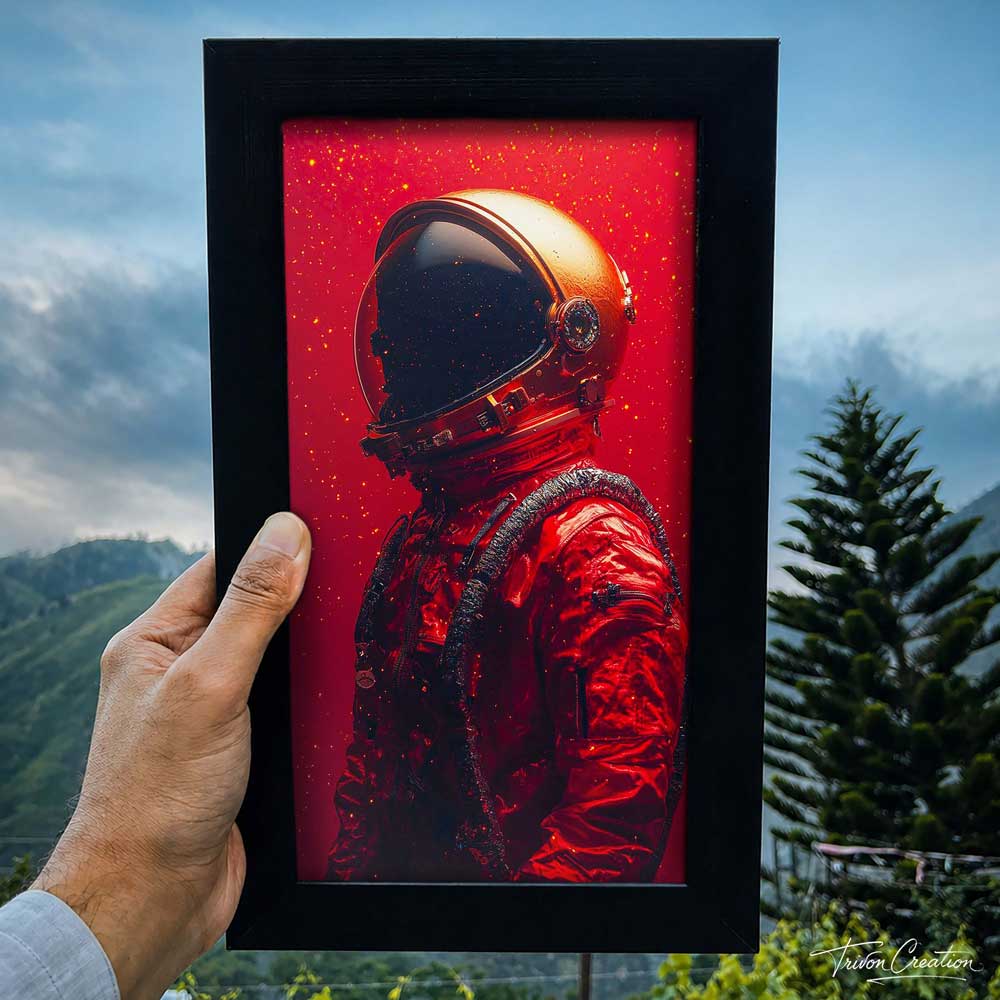 Crimson Astronaut Wall Frame #0073