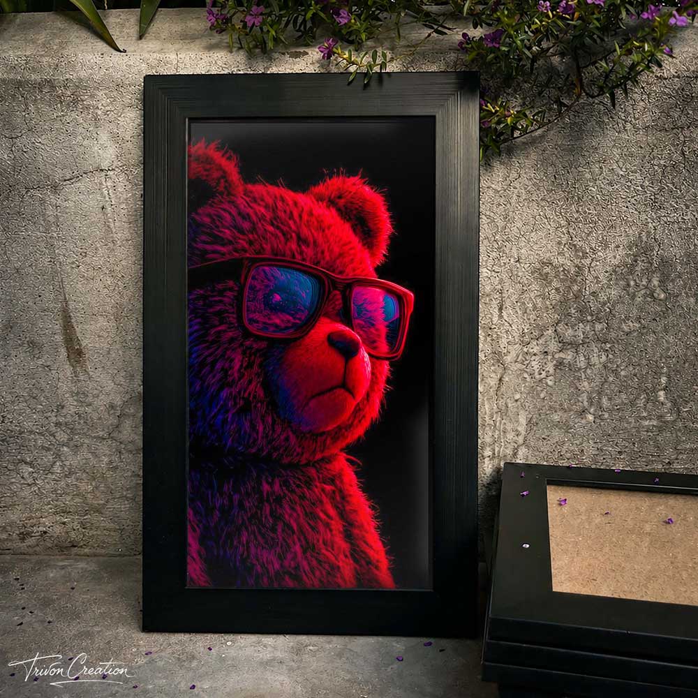 Neon Teddy Vibes Wall Frame #0078