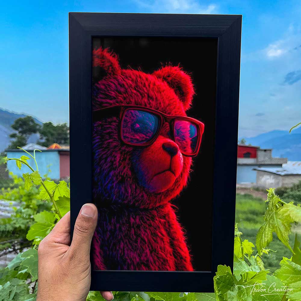 Neon Teddy Vibes Wall Frame #0078