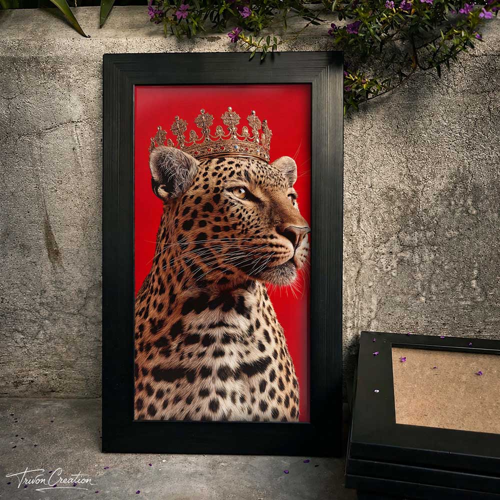 Crowned Leopard Portrait Wall Frame #0088
