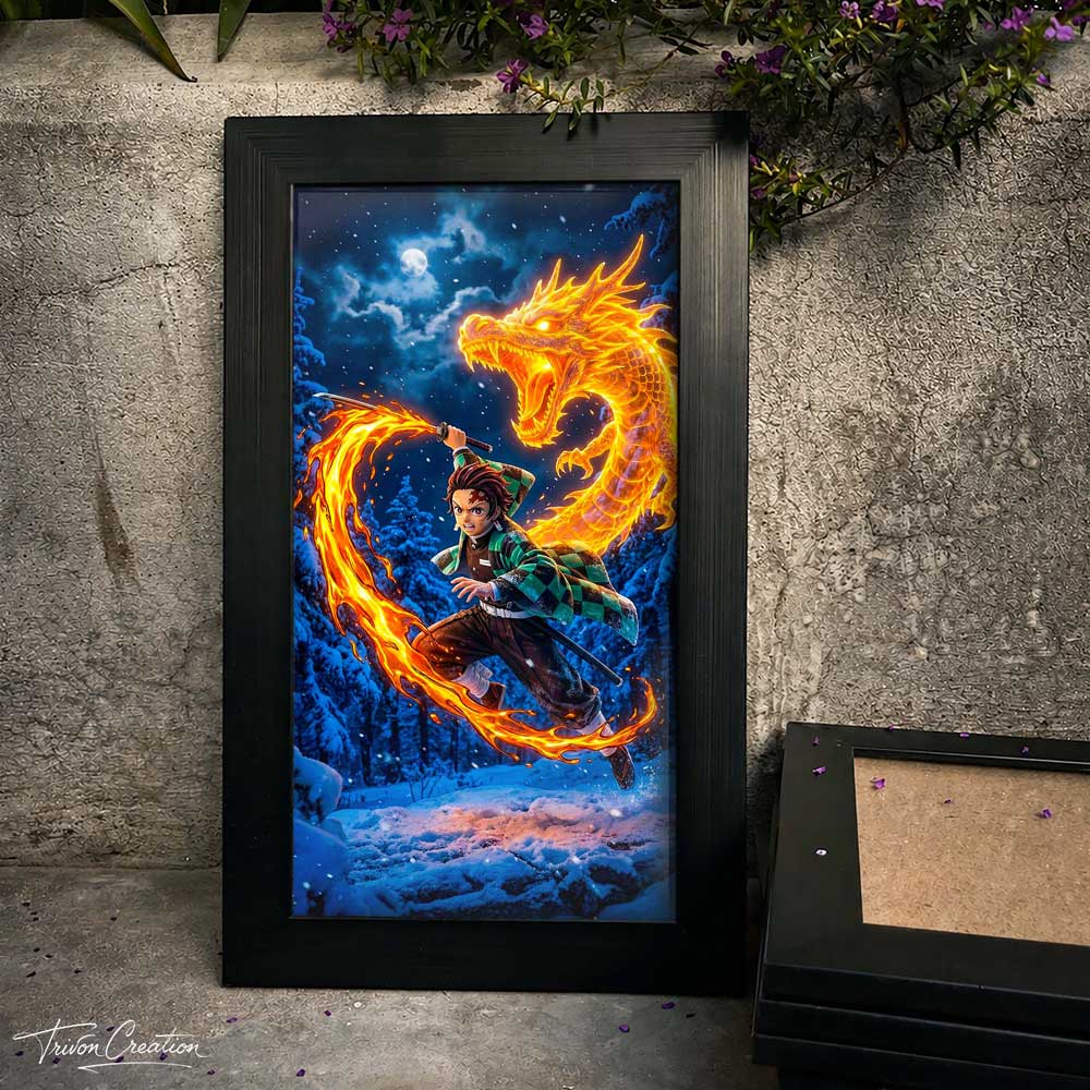 Tanjiro Kamado Flame Dragon Anime Wall Frame #0090