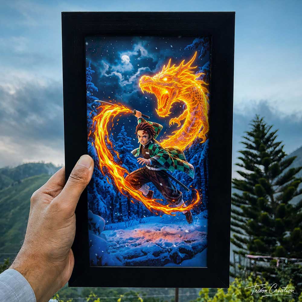 Tanjiro Kamado Flame Dragon Anime Wall Frame #0090