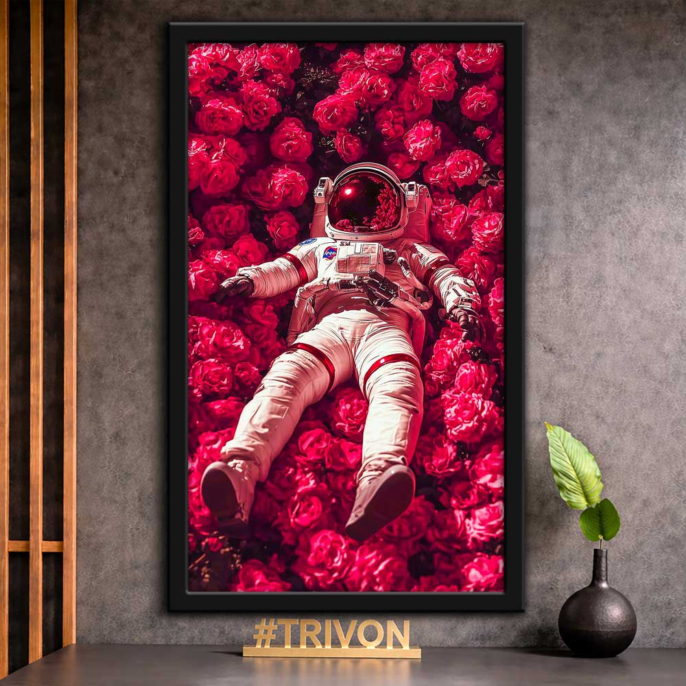 Astronaut in Crimson Roses Wall Frame #0092