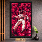 Astronaut in Crimson Roses Wall Frame #0092