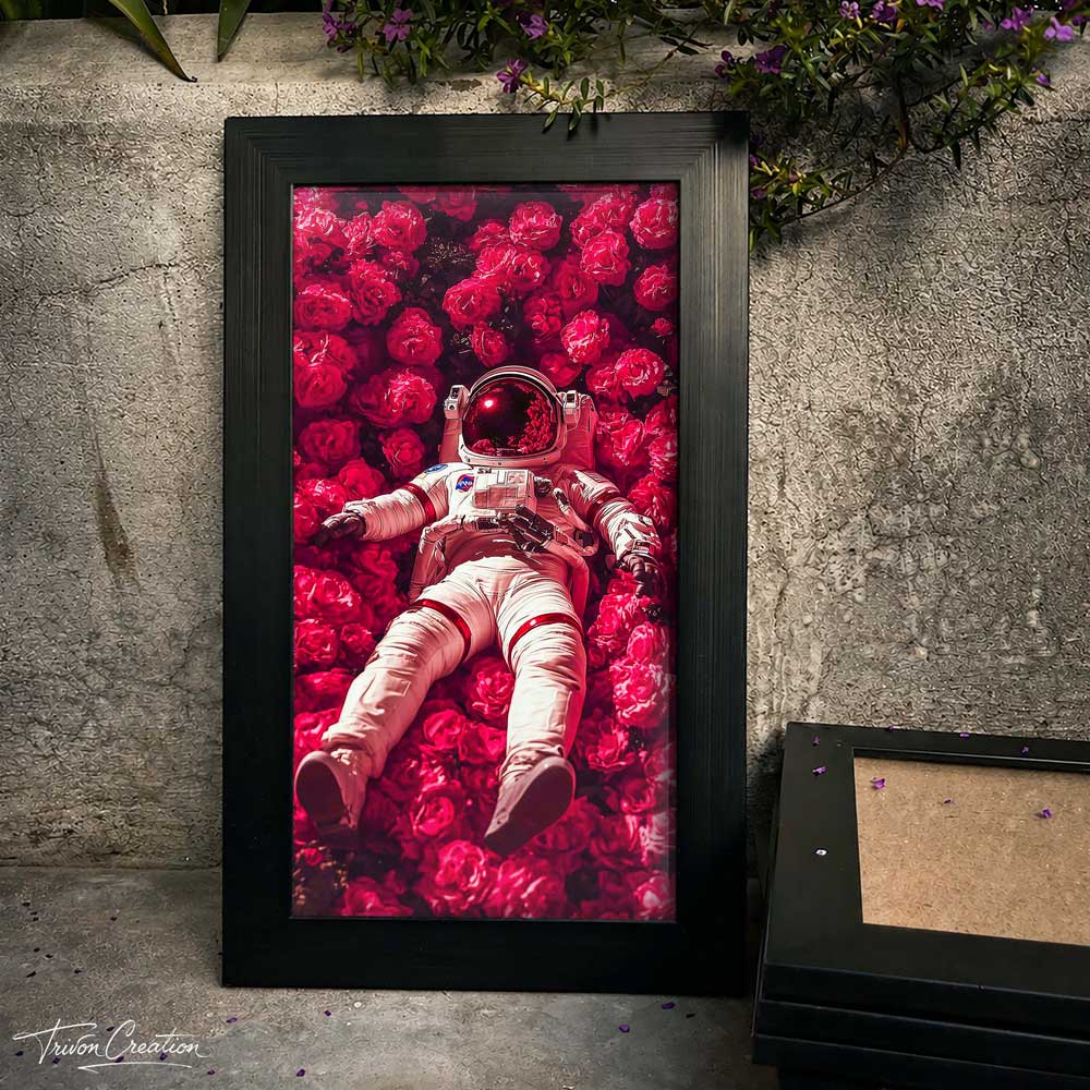 Astronaut in Crimson Roses Wall Frame #0092