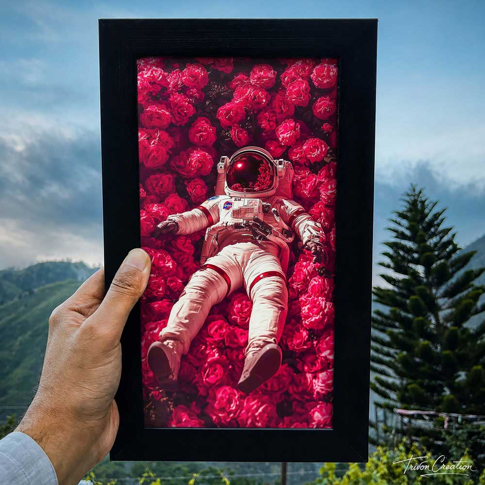 Astronaut in Crimson Roses Wall Frame #0092