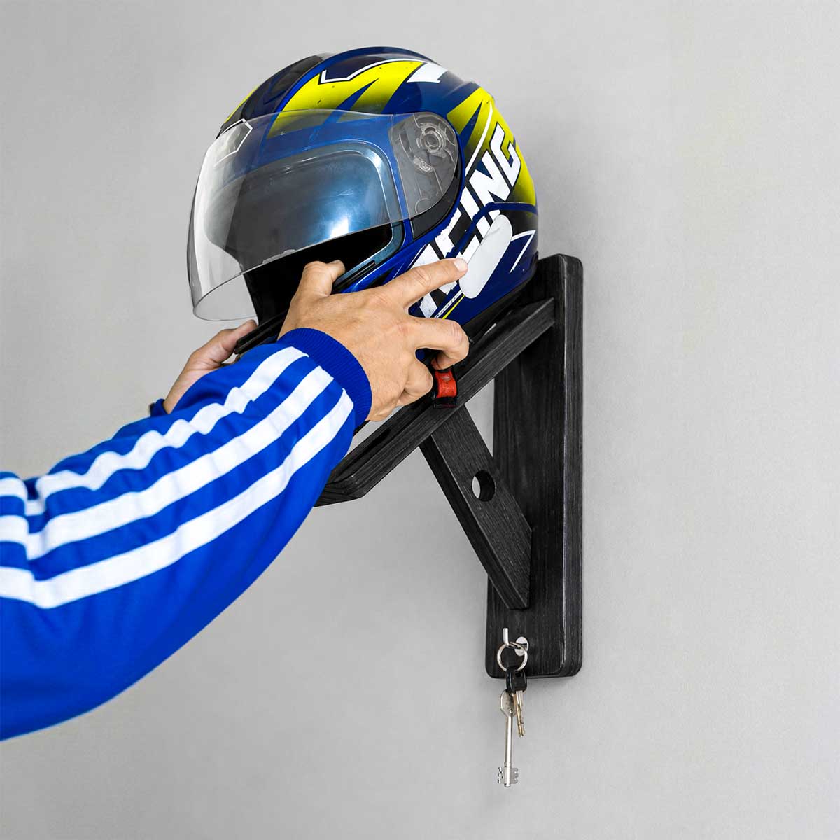 Motorcycle Helmet Wall Mount Organizer with Key Hook