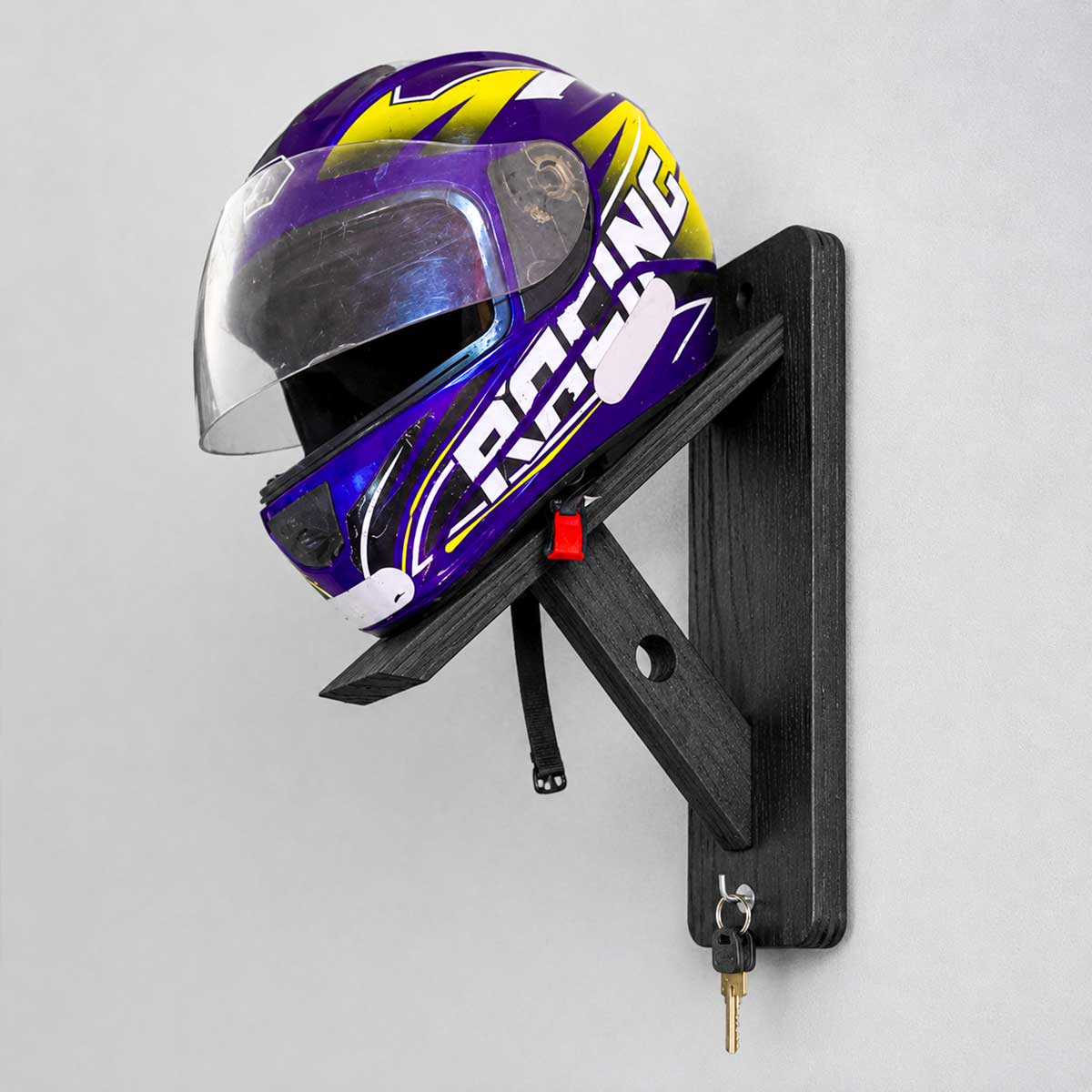 Motorcycle Helmet Wall Mount Organizer with Key Hook