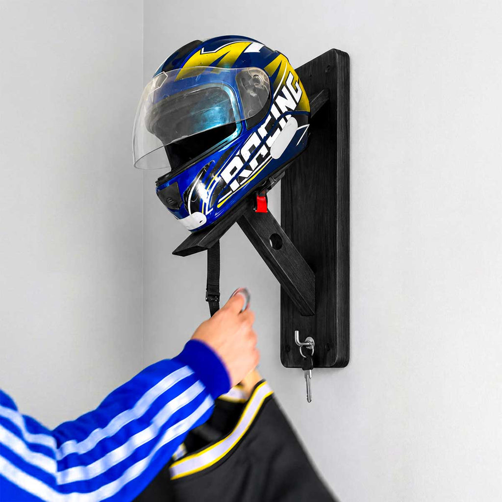 Motorcycle Helmet Wall Mount Organizer with Key Hook