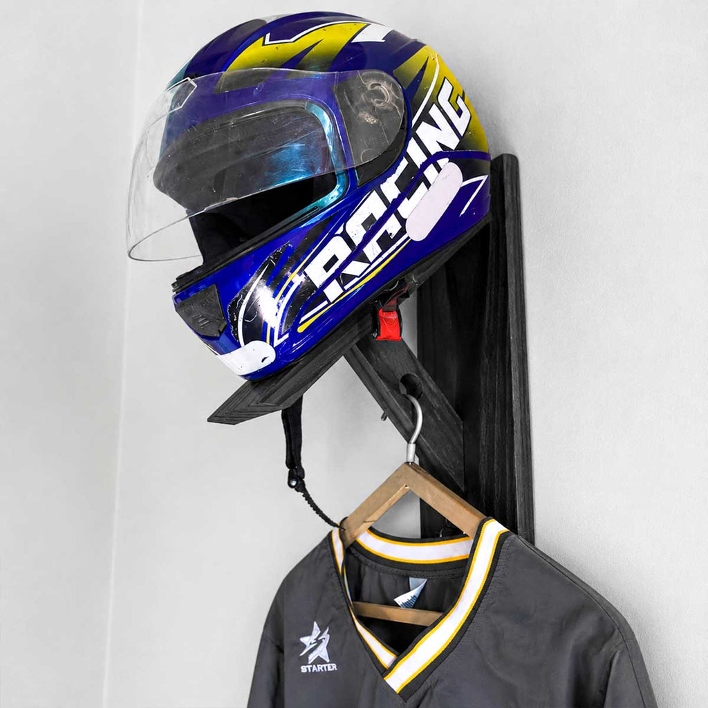 Motorcycle Helmet Wall Mount Organizer with Key Hook