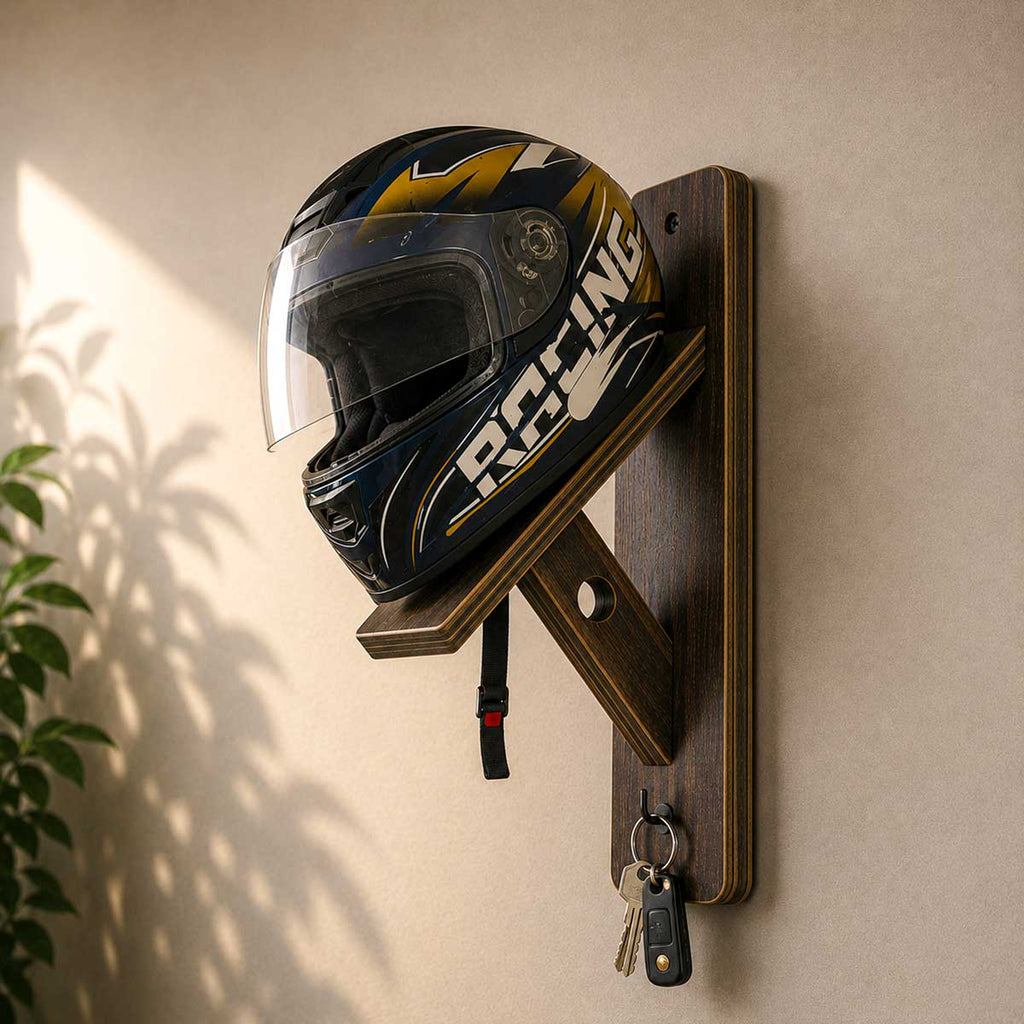 Motorcycle Helmet Wall Mount Organizer with Key Hook